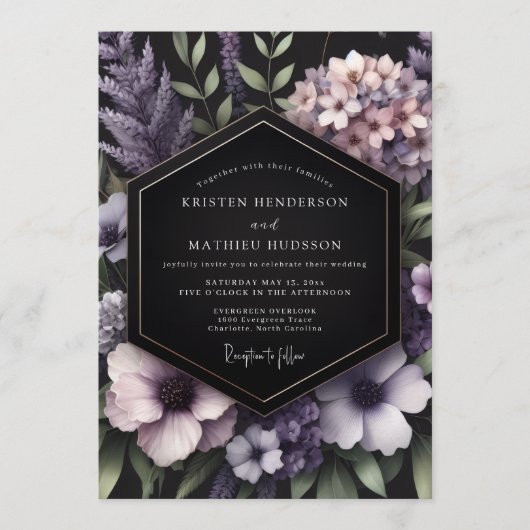 Violet Nocturnal Bloom Wedding 招待状 (正面)