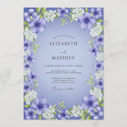 Violet Painterly Floral Romance Wedding 招待状 (正面)