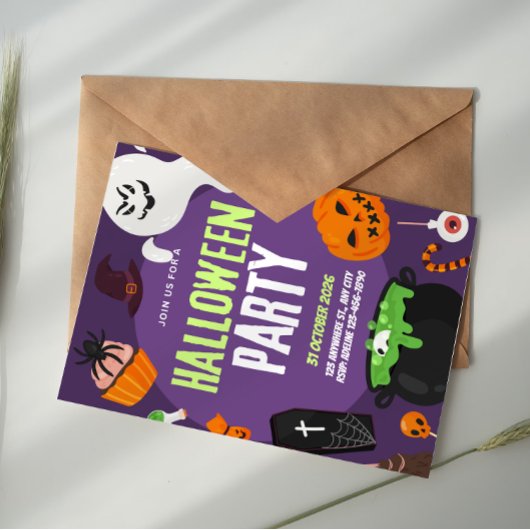 Violet Pumpkin Boo Cute Halloween Party Invitation 招待状