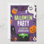 Violet Pumpkin Boo Cute Halloween Party Invitation 招待状 (正面)