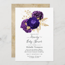 Violet、Purple、および金ゴールドフローラドライブ（シャワー付） 招待状