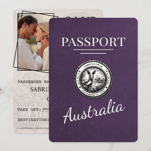 Violet Purple Australiaパスポート日付の保存 セーブザデート (正面/裏面)