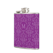 Violet Purple Elegant Vintage Damask Monogram フラスク (左)