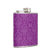 Violet Purple Elegant Vintage Damask Monogram フラスク (右)
