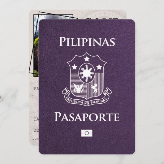 Violet Purple Philippines Passport日付の保存 セーブザデート (正面/裏面)