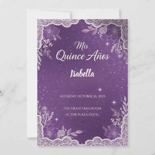 Violet Quinceañera Invitations, Elegant 招待状 (正面)