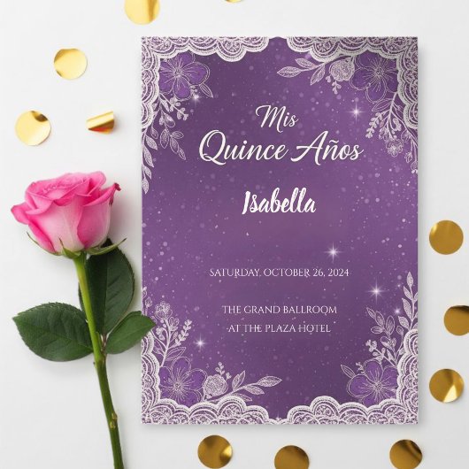 Violet Quinceañera Invitations, Elegant 招待状