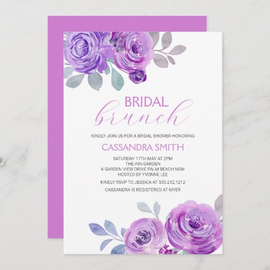 Violet Rose Bridal Brunch Shower  招待状 (正面/裏面)