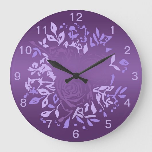 Violet Rose Wreath Round Clock ラージ壁時計 (正面)