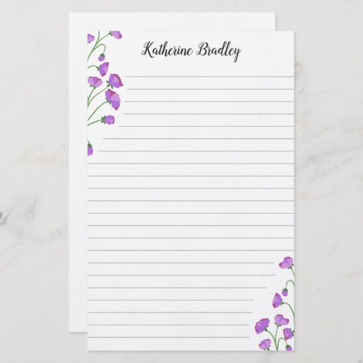 Violet Sweet Peaフローラ名の追加 便箋 (正面/裏面)