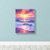 Violet Tide | 紫の夕焼けの海の波のアート キャンバスプリント (インサイチュ (ウッドフロア))