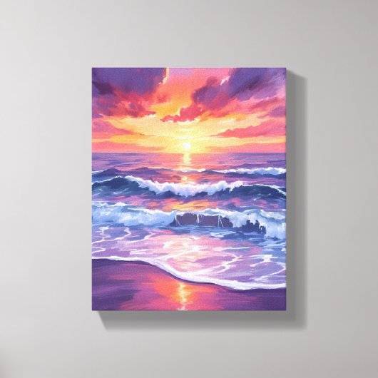 Violet Tide | 紫の夕焼けの海の波のアート キャンバスプリント (正面)