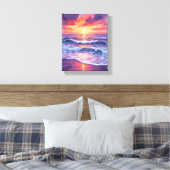 Violet Tide | 紫の夕焼けの海の波のアート キャンバスプリント (インサイチュ (寝室))
