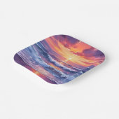 Violet Tide | 紫の夕焼けの海の波の絵 ペーパープレート (傾斜あり)