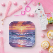 Violet Tide | Purple Sunset Ocean Waves Painted ペーパープレート (パーティー)