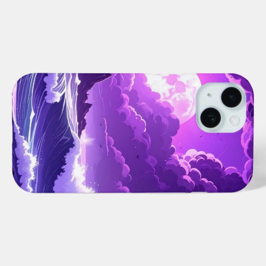 Violet Tide Under the Moon – Fantasy Ocean iPhone  Case-Mate iPhoneケース (裏面 (横))