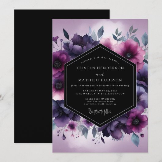 Violet Umbral Bloom Wedding 招待状 (正面/裏面)