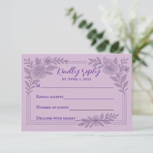 Violet Vows Traditional Wedding RSVP Card (スタンド正面)