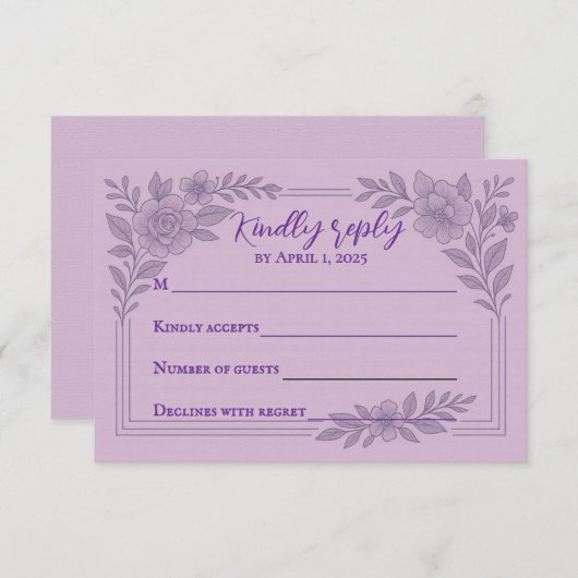 Violet Vows Traditional Wedding RSVP Card (正面/裏面)