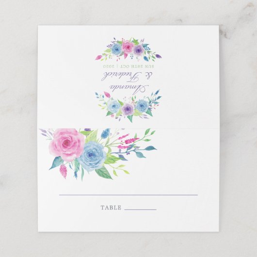 Violet Waterカラー結婚フローラのテーブル番号 プレイスカード (外部開封)