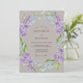 Violet Watercolor Botanical Rustic Wedding 招待状 (スタンド正面)