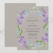 Violet Watercolor Botanical Rustic Wedding 招待状 (正面/裏面)