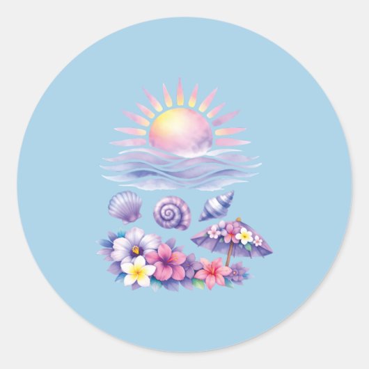 violet watercolor creative beach ラウンドシール (正面)