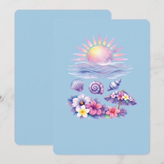 violet watercolor creative beach 招待状 (正面/裏面)