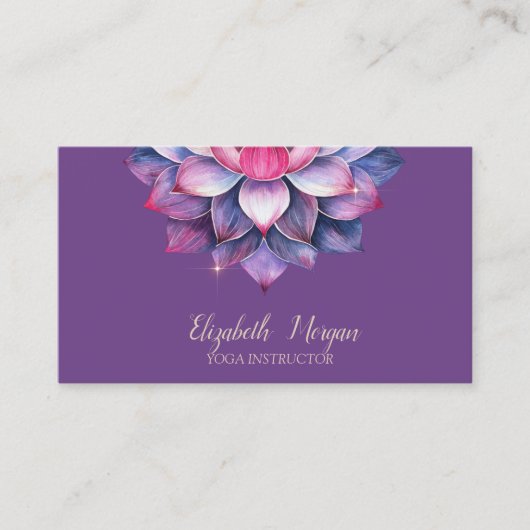 Violet Watercolor Lotus Yoga Simple 名刺 (正面)