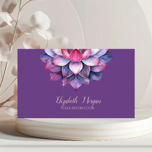 Violet Watercolor Lotus Yoga Simple 名刺