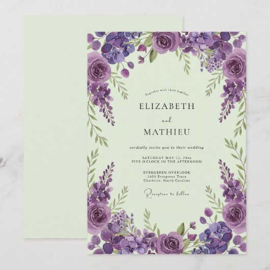 Violet Whimsical Spring Wedding 招待状 (正面/裏面)
