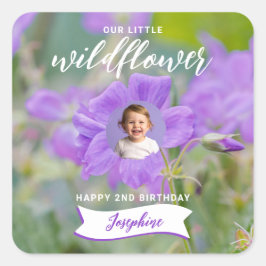 Violet Wildflower Custom Photo Happy Birthday スクエアシール