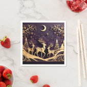 Violet Winter Whimsy – Moonlit Deer Christmas スタンダードカクテルナプキン (インサイチュ)