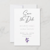 Violets Watercolor Minimal Elegant Wedding Photo セーブザデート (正面)