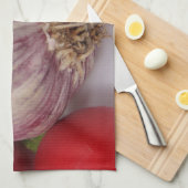 Violetter Knoblauch mit Radieschen キッチンタオル (四つ折り)