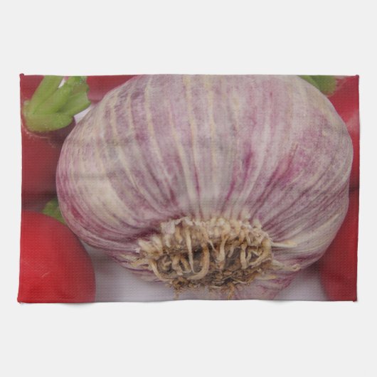 Violetter Knoblauch mit Radieschen キッチンタオル (横)