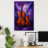 Violin and Cello Against Purple Background ポスター (ホームオフィス)