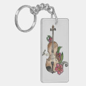 Violin and Flowersデザインon a Keychain キーホルダー (正面左)
