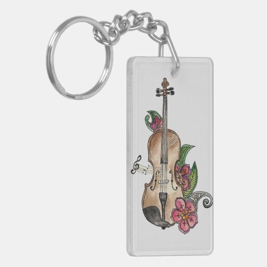 Violin and Flowersデザインon a Keychain キーホルダー (正面左)