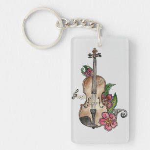 Violin and Flowersデザインon a Keychain キーホルダー