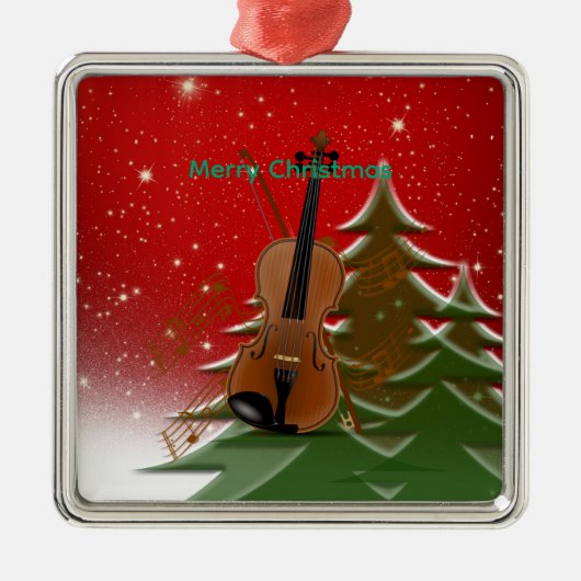 Violin at Christmas Ceramic Ornament メタルオーナメント (正面)