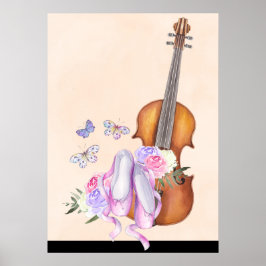 Violin, Ballet Shoes, Flowers and Butterflies ポスター