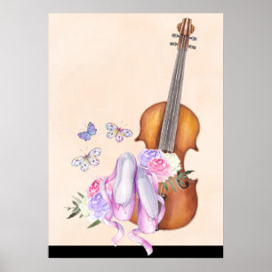 Violin, Ballet Shoes, Flowers and Butterflies ポスター