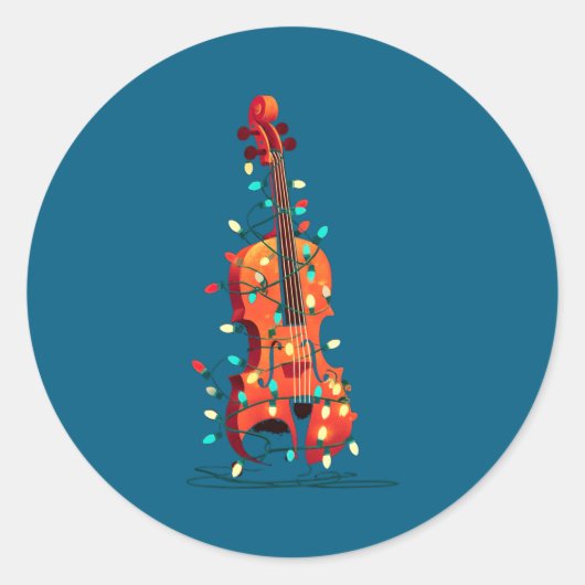 Violin Christmas Graphics Lights Lover Player Viol ラウンドシール (正面)
