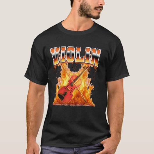 Violin Instrument Violinist Flames 90s Bootleg Sty Tシャツ (正面)