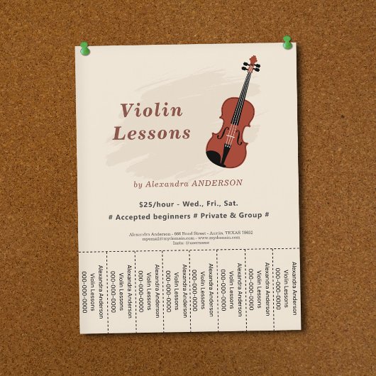 Violin Lessons Tear Off Strips Flyer チラシ