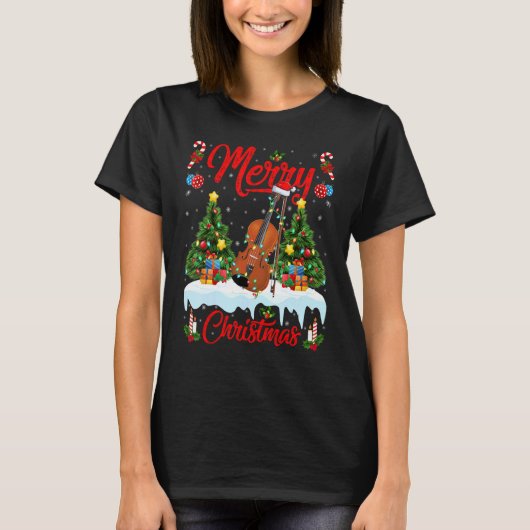 Violin   Lights Xmas Tree Santa Violin Christmas Tシャツ (正面)