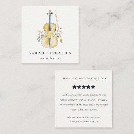 Violin Musician Music Teacher Review Request スクエア名刺 (正面/裏面)