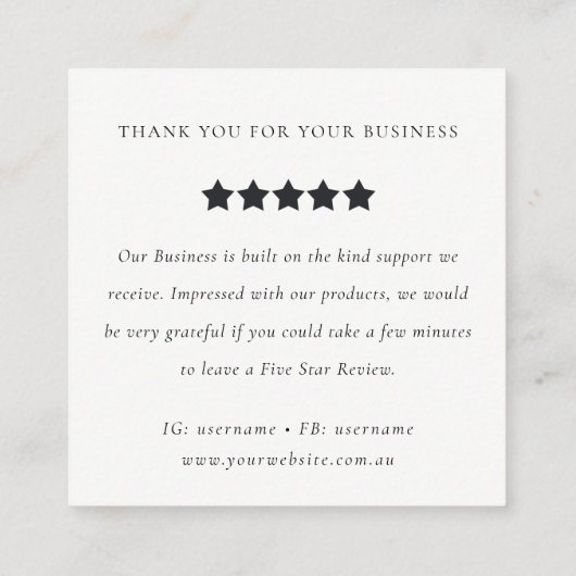 Violin Musician Music Teacher Review Request スクエア名刺 (裏面)