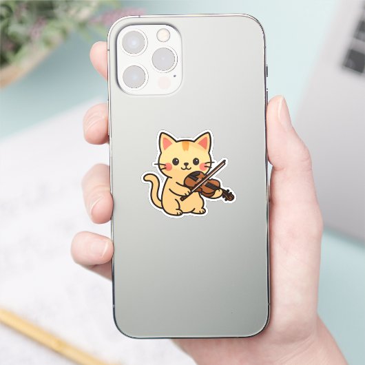 Violin Playing Cat Design シール (スマートフォン)